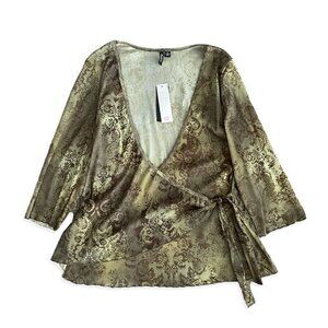 Assoluto NWT Wrap Front Y2K Blouse Sz 1X Plus Green Paisley Sheer 2000s Vintage